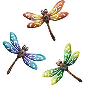 Dragonfly Wall Art Decor, Metal Indoor Outdoor Hanging Decorations 9 Inch 3 Pack